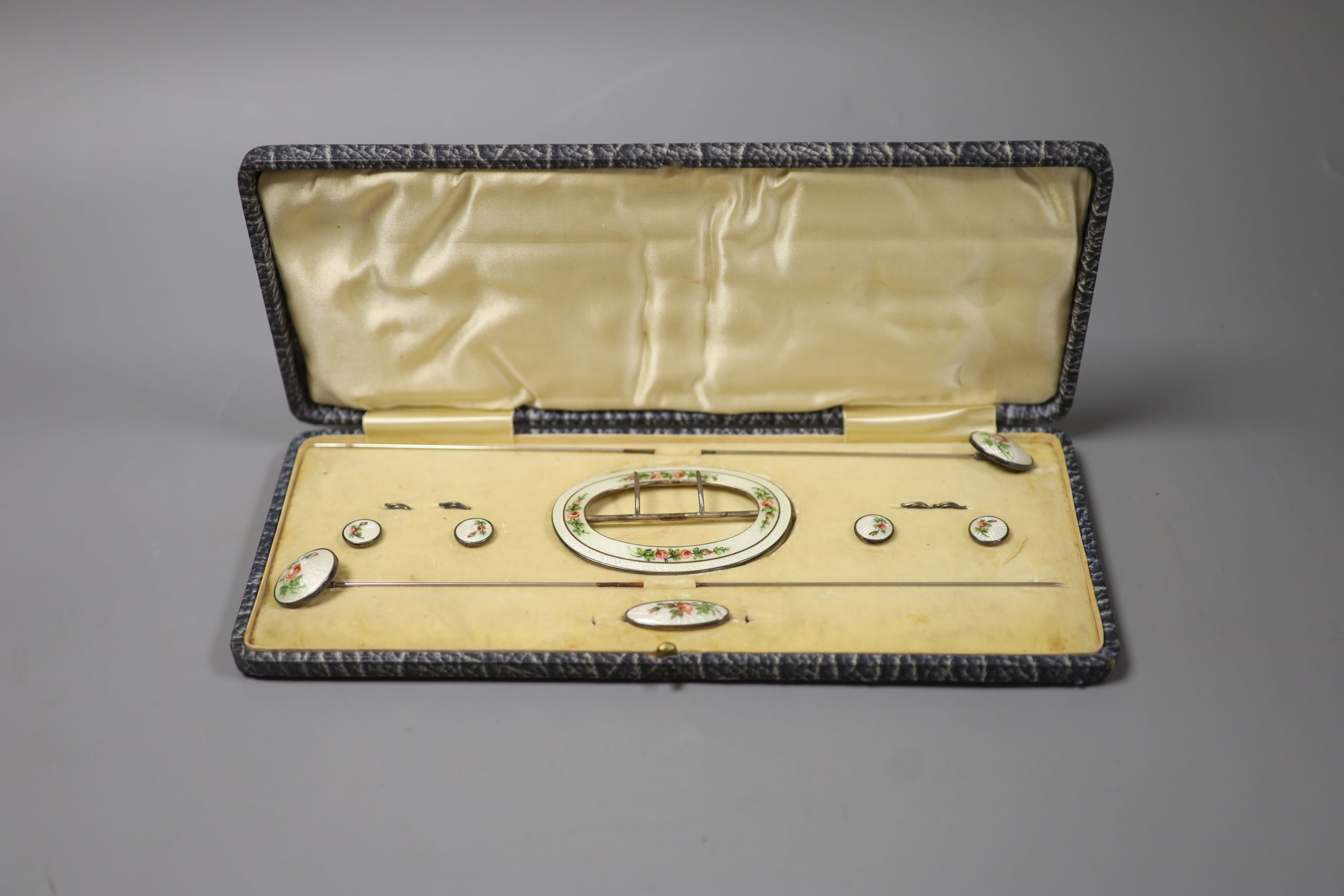 A cased George V silver and enamel dress set, Birmingham, 1912.